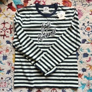 MAISON KITSUNÉ Cafe Kitsuné Blue/Green Striped Long Sleeve Shirt (NWT)